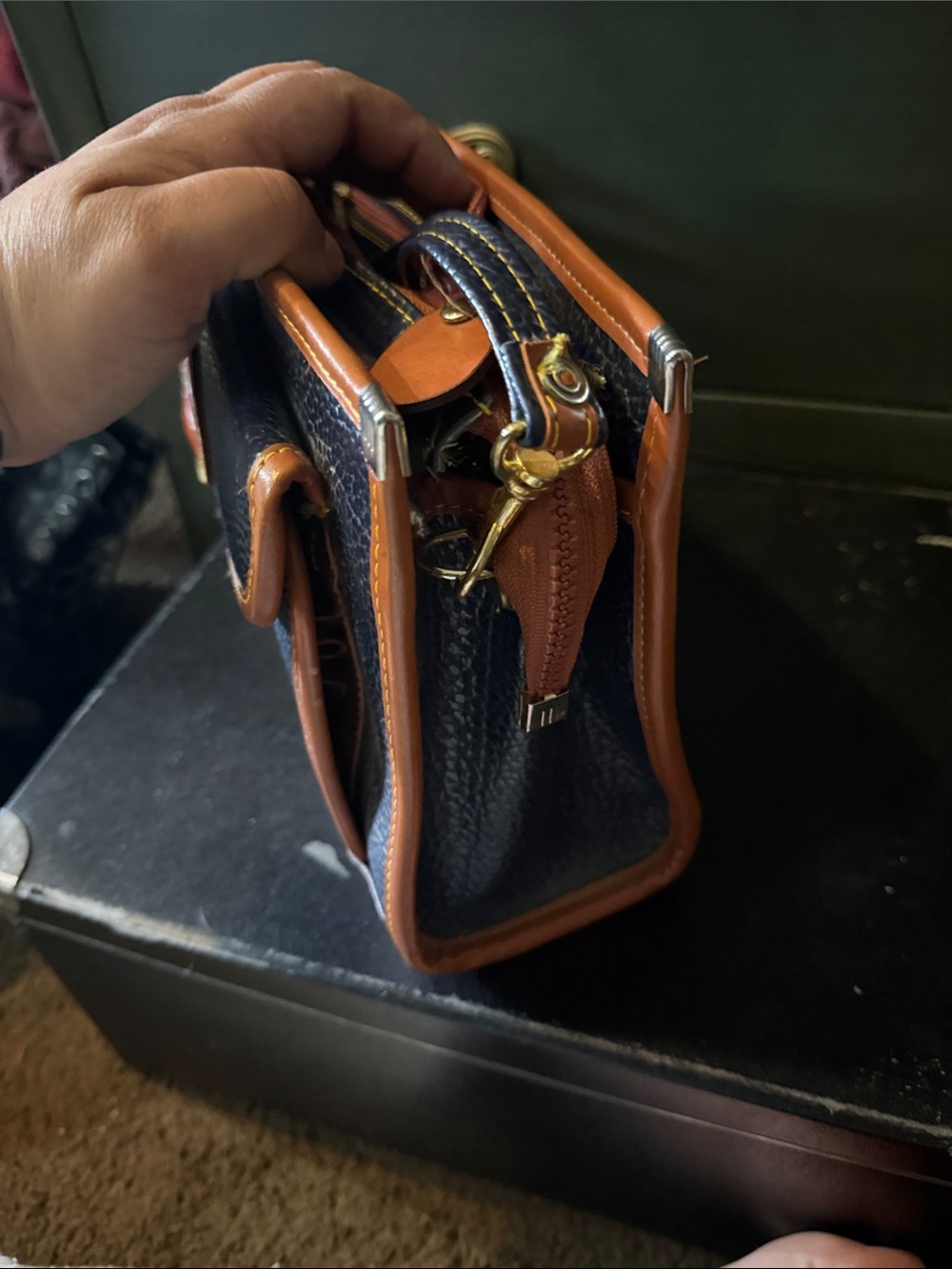 Dooney & Bourke Navy and Tan Pebbled Leather Purse - Picture 2 of 5